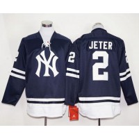 New York Yankees #2 Derek Jeter Navy Blue Long Sleeve Stitched MLB Jersey