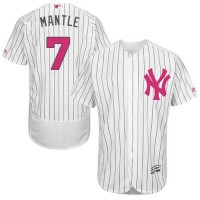 New York Yankees #7 Mickey Mantle White Strip Flexbase Authentic Collection Mother's Day Stitched MLB Jersey