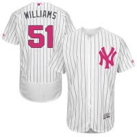 New York Yankees #51 Bernie Williams White Strip Flexbase Authentic Collection Mother's Day Stitched MLB Jersey