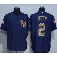 New York Yankees #2 Derek Jeter Denim Blue Salute to Service Stitched MLB Jersey