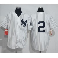 Mitchell And Ness New York Yankees #2 Derek Jeter White Strip Throwback Stitched MLB Jersey