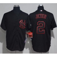 New York Yankees #2 Derek Jeter Black Strip Stitched MLB Jersey