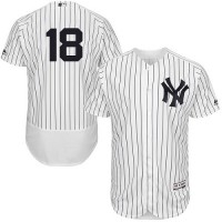 New York Yankees #18 Johnny Damon White Strip Flexbase Authentic Collection Stitched MLB Jersey