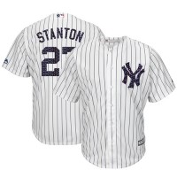 New York Yankees #27 Giancarlo Stanton White Strip New Cool Base 2018 Stars & Stripes Stitched MLB Jersey