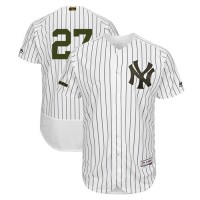 New York Yankees #27 Giancarlo Stanton White Strip Flexbase Authentic Collection 2018 Memorial Day Stitched MLB Jersey