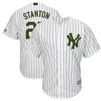 New York Yankees #27 Giancarlo Stanton White Strip New Cool Base 2018 Memorial Day Stitched MLB Jersey