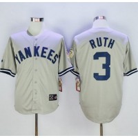 Mitchell And Ness 75TH New York Yankees #3 Babe Ruth Grey Throwback Stitched MLB Jersey