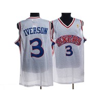 Mitchell and Ness Philadelphia 76ers #3 Allen Iverson Stitched White Throwback NBA Jersey