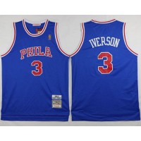 Mitchell and Ness Philadelphia 76ers #3 Allen Iverson Stitched Blue Throwback NBA Jersey