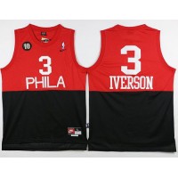 Philadelphia 76ers #3 Allen Iverson Black/Red Nike Throwback Stitched NBA Jersey