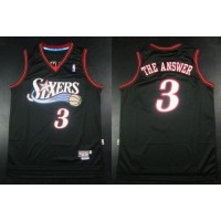 Philadelphia 76ers #3 Allen Iverson Black Throwback The Answer Stitched NBA Jersey
