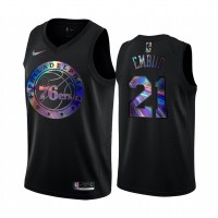 Nike Philadelphia 76ers #21 Joel Embiid Men's Iridescent Holographic Collection NBA Jersey - Black