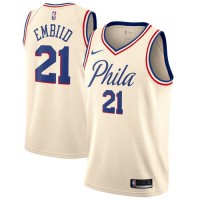 Nike Philadelphia 76ers #21 Joel Embiid Cream NBA Swingman City Edition Jersey