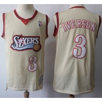 Mitchell And Ness Philadelphia 76ers #3 Allen Iverson Cream Throwback Stitched NBA Jersey