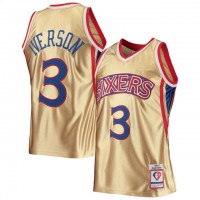 Nike Philadelphia 76ers #3 Allen Iverson Men's Gold Mitchell & Ness 75th Anniversary 1996-97 Hardwood Classics Swingman Jersey