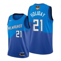 Nike Milwaukee Bucks #21 Jrue Holiday Men's 2021 NBA Finals Bound City Edition Jersey Blue