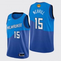 Nike Milwaukee Bucks #15 Sam Merrill Men's 2021 NBA Finals Bound City Edition Jersey Blue