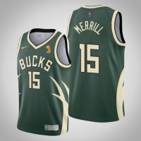 Nike Milwaukee Bucks #15 Sam Merrill 2021 NBA Finals Champions Swingman Earned Edition Jersey Green