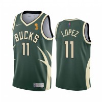 Nike Milwaukee Bucks #11 Brook Lopez 2021 NBA Finals Champions Swingman Earned Edition Jersey Green