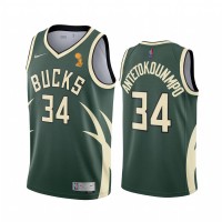 Nike Milwaukee Bucks #34 Giannis Antetokounmpo 2021 NBA Finals Champions Swingman Earned Edition Jersey Green