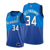 Nike Milwaukee Bucks #34 Giannis Antetokounmpo 2021 NBA Finals Champions City Edition Jersey Blue