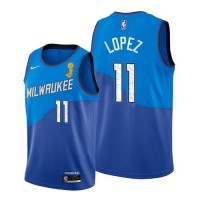 Nike Milwaukee Bucks #11 Brook Lopez 2021 NBA Finals Champions City Edition Jersey Blue