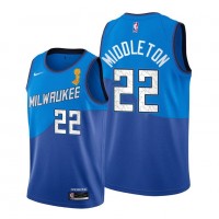 Nike Milwaukee Bucks #22 Khris Middleton 2021 NBA Finals Champions City Edition Jersey Blue