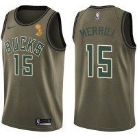 Nike Milwaukee Bucks #15 Sam Merrill 2021 NBA Finals Champions Swingman Salute to Service Jersey Green
