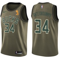 Nike Milwaukee Bucks #34 Giannis Antetokounmpo 2021 NBA Finals Champions Swingman Salute to Service Jersey Green
