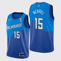 Nike Milwaukee Bucks #15 Sam Merrill 2021 NBA Finals Champions City Edition Jersey Blue