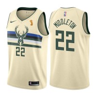Nike Milwaukee Bucks #22 Khris Middleton 2021 NBA Finals Champions Swingman City Edition Jersey Cream