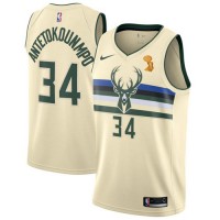 Nike Milwaukee Bucks #34 Giannis Antetokounmpo 2021 NBA Finals Champions Swingman City Edition Jersey Cream