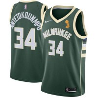 Nike Milwaukee Bucks #34 Giannis Antetokounmpo 2021 NBA Finals Champions Swingman Icon Edition Jersey Green
