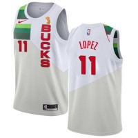 Nike Milwaukee Bucks #11 Brook Lopez 2021 NBA Finals Champions Swingman Earned Edition Jersey White