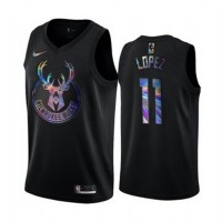Nike Milwaukee Bucks #11 Brook Lopez Men's Iridescent Holographic Collection NBA Jersey - Black