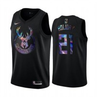 Nike Milwaukee Bucks #21 Jrue Holiday Men's Iridescent Holographic Collection NBA Jersey - Black