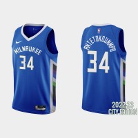 Milwaukee Milwaukee Bucks #34 Giannis Antetokounmpo Men's Nike Blue 2022-23 NBA Jersey - City Edition