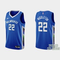 Milwaukee Milwaukee Bucks #22 Khris Middleton Men's Nike Blue 2022-23 NBA Jersey - City Edition
