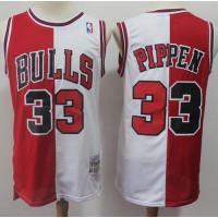 Mitchell And Ness Split Fashion Chicago Bulls #30 Scottie Pippen Red/White Stitched NBA Jersey