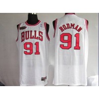Chicago Bulls #91 Dennis Rodman Stitched White Champion Patch NBA Jersey