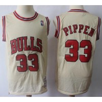 Mitchell And Ness Chicago Bulls #33 Scottie Pippen Cream Throwback Stitched NBA Jersey