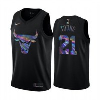Nike Chicago Bulls #21 Thaddeus Young Men's Iridescent Holographic Collection NBA Jersey - Black