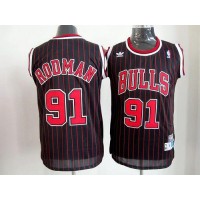 Chicago Bulls #91 Dennis Rodman Black With Red Strip Throwback Stitched NBA Jersey