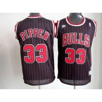 Chicago Bulls #33 Scottie Pippen Black With Red Strip Throwback Stitched NBA Jersey