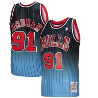 Chicago Chicago Bulls #91 Dennis Rodman Mitchell & Ness Men's Black/Light Blue 1995/96 Hardwood Classics Fadeaway Swingman Player Jersey