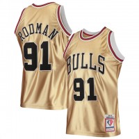 Nike Chicago Bulls #91 Dennis Rodman Men's Gold Mitchell & Ness 75th Anniversary 1997-98 Hardwood Classics Swingman Jersey