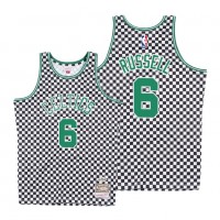 Mitchell & Ness Boston Celtics #6 Bill Russell White Checkerboard HWC Throwback NBA Jersey