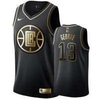 Nike Los Angeles Clippers #13 Paul George Men's Black Golden Edition Swingman NBA Jersey