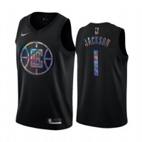Nike Los Angeles Clippers #1 Reggie Jackson Men's Iridescent Holographic Collection NBA Jersey - Black