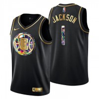 Los Angeles Los Angeles Clippers #1 Reggie Jackson Men's Golden Edition Diamond Logo 2021/22 Swingman Jersey - Black